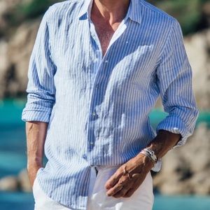 NWT 🇫🇷 Les Canebiers Men’s Linen Shirt - Sky Blue